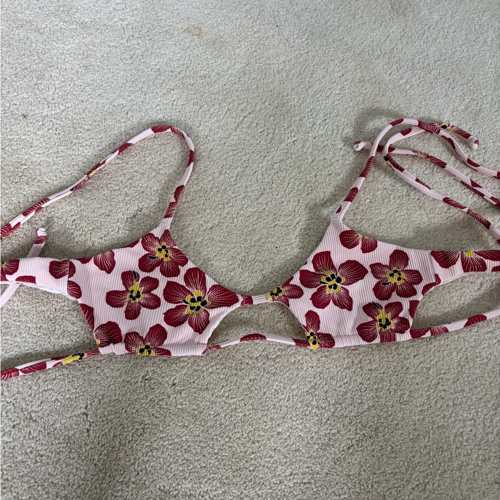 Floral Bikini Top in Pink and Red